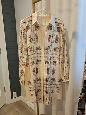 Tory Burch Cream Dress with Pale Pink and Sage Floral Accents